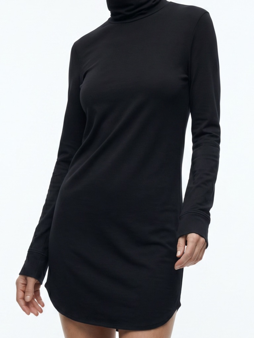COS Black Long-Sleeve Tunic Dress with Back Neck Bow 100% Cotton Medium